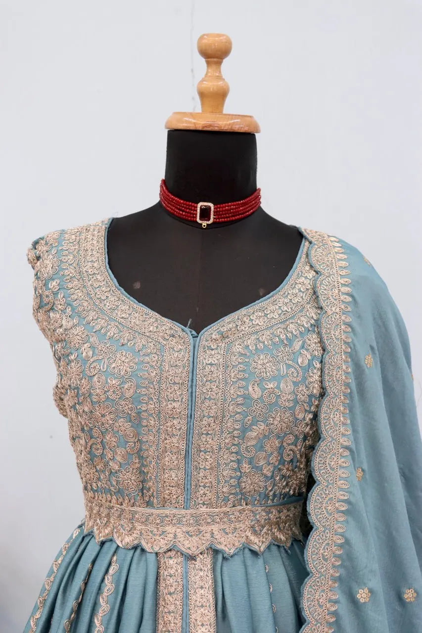 Indian Trendy Fashion for Women Long Banglory Silk With Embroidery Anarkali Kurti Gown With Dupatta Wedding Partywear Suit