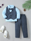 Winter  Cool   Boys  Shirt  With Bow  Beret  Stripe Little Gentleman  Set  For  3-7 Years  Old  Boys