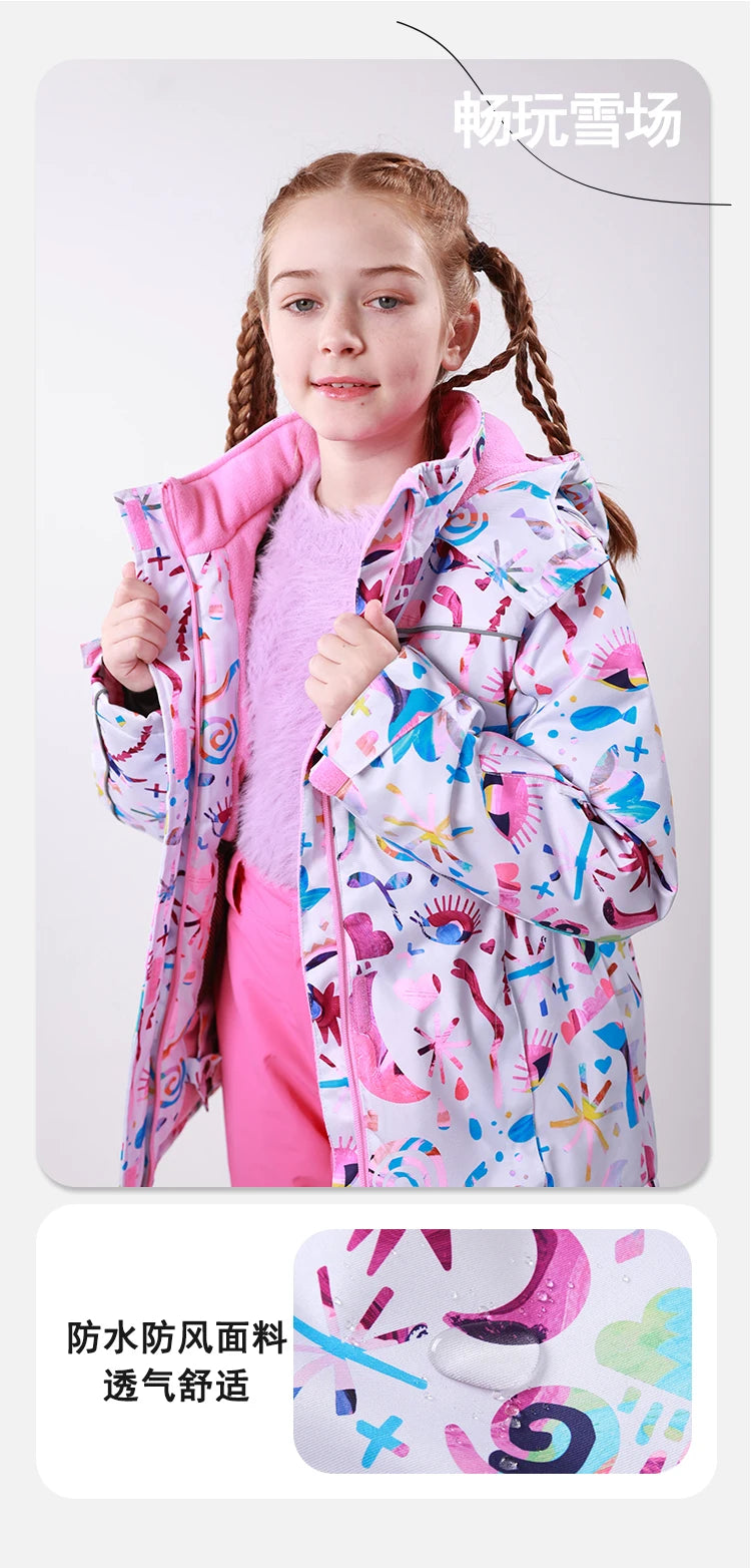 HONEYKING Kids Ski Outwear Winter Warm Windproof Outdoor Sports Snow Jackets Girls Snowboard Coat For Ski Clothing Equipment