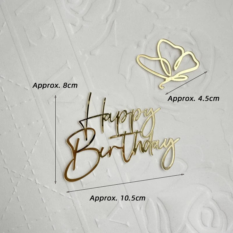 New Happy Birthday Cake Toppers Gold Acrylic Birthday Girl Kids Birthday Party Cake Topper Dessert Decoration Baby Shower Gift