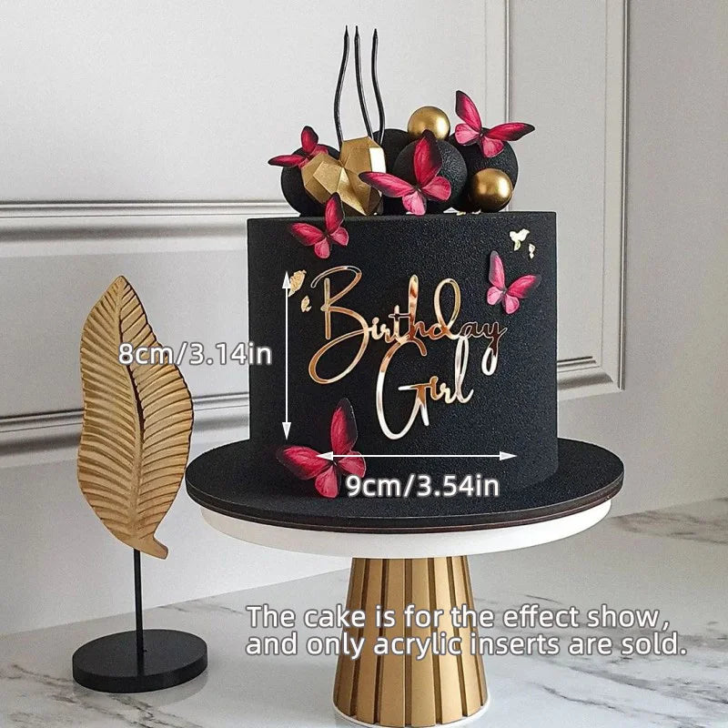 New Happy Birthday Cake Toppers Gold Acrylic Birthday Girl Kids Birthday Party Cake Topper Dessert Decoration Baby Shower Gift
