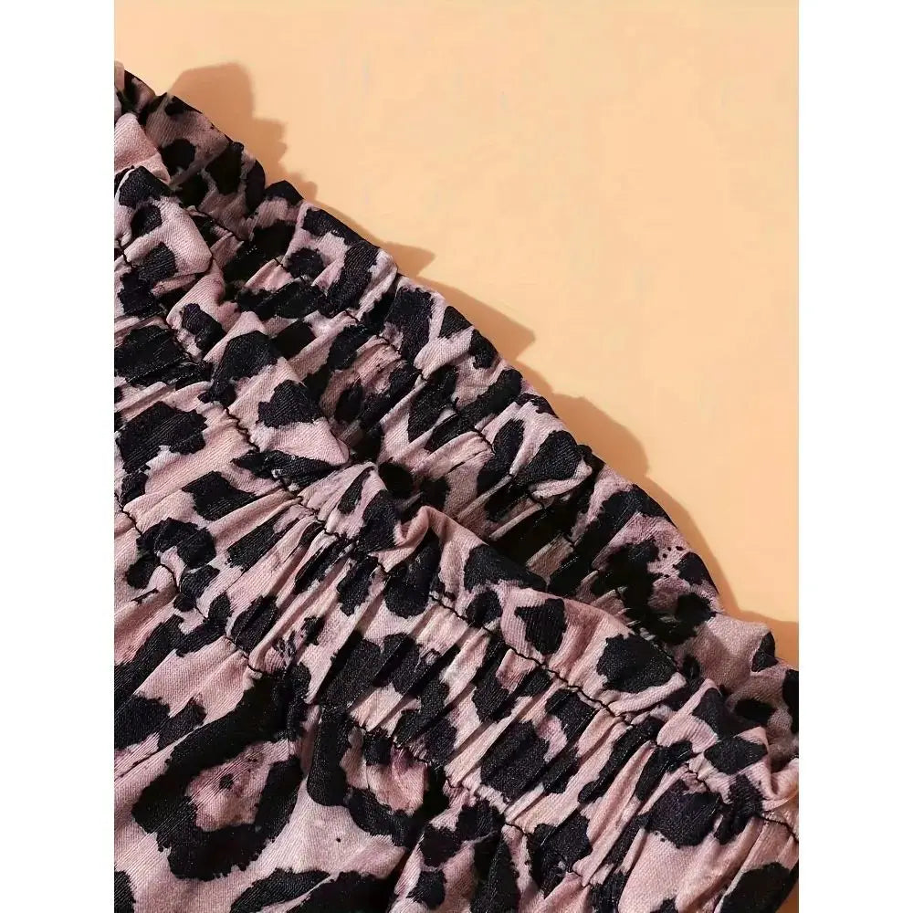 2PCS Girl's Trendy Outfit Ribbed T-shirt and Leopard Pattern Shorts Set Kid's Clothes for Summer Kids Boutique Clothes