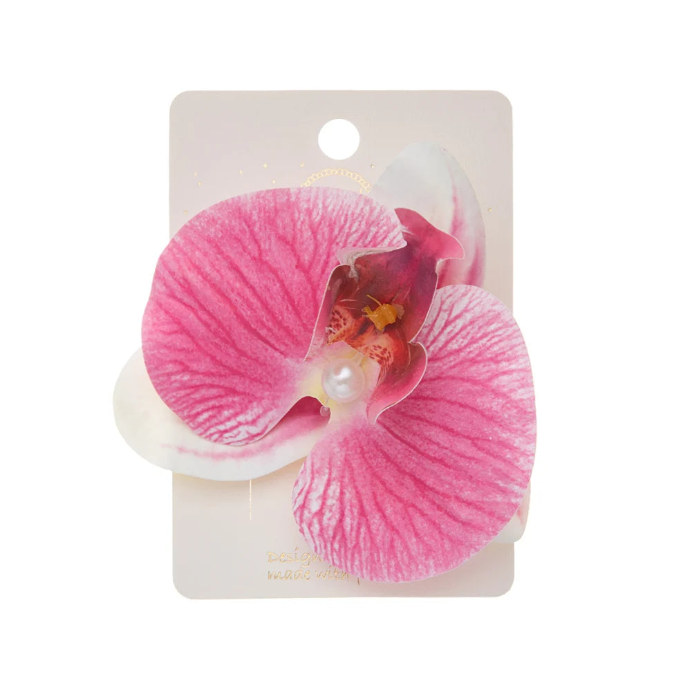 Artificial Orchid Flower Butterfly Hair Clips for Woman Girls Phalaenopsis Pearl Duckbill Hairgrips Hairpins Hair Accessories