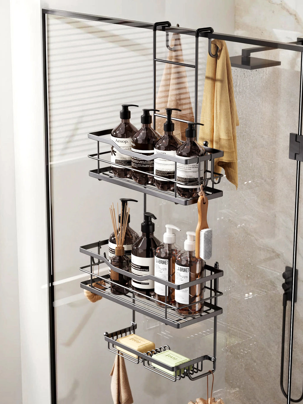 Over the Door Hanging Shower Caddy and Bathroom Organizer Rack