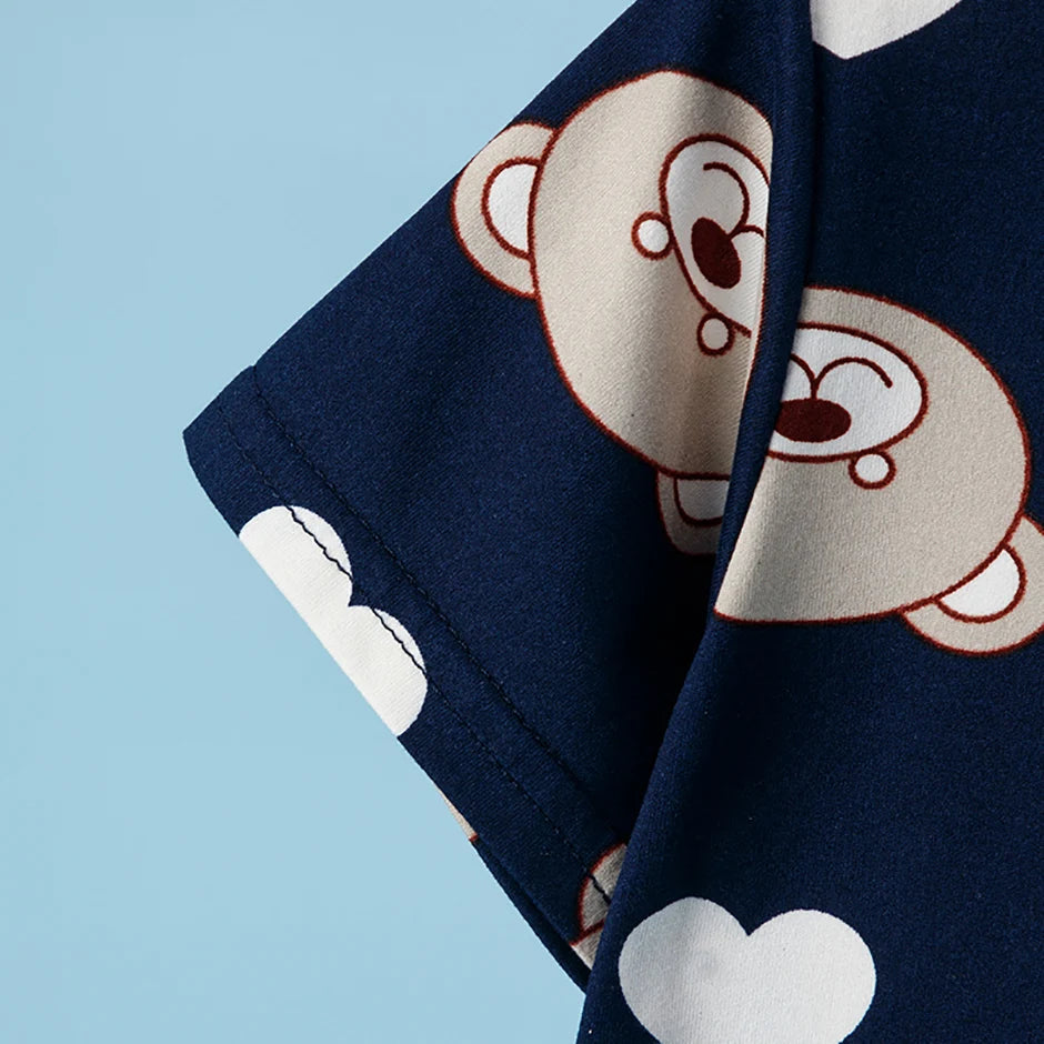 2-Piece Children's Cute Bear Print Fashion Suit Boy's Casual Fashion Round Neck Shirt Girl's Comfortable Wild Shorts Combination
