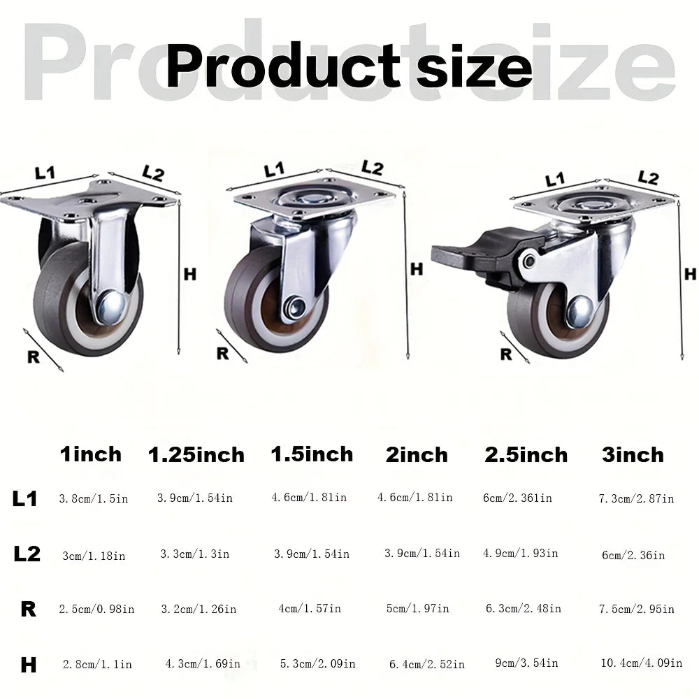 4 Pcs 1 inch Furniture Caster Heavy Duty Castor Soft Rubber Universal Wheel Swivel Caster Roller Wheels For Trolley Accessory