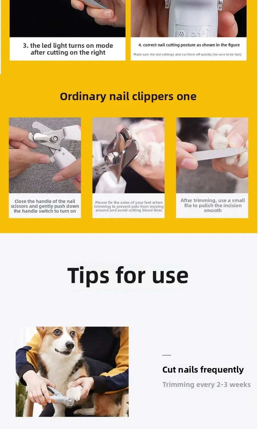 LED Pet Nail Clippers with Safety Guard, Professional Dog Cat Nail Trimmer Kit, Rechargeable Quiet Grooming Tool for Small Medium Dogs