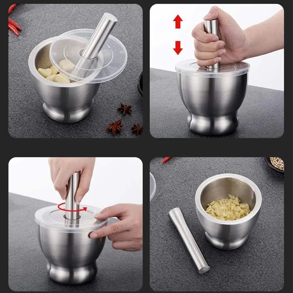 Premium Stainless Steel Alloy Steel Mortar and Pestle Durable Heavy Duty Spice Grinder for Kitchen Use