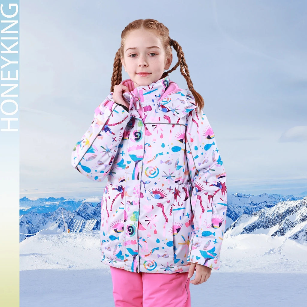 HONEYKING Kids Ski Outwear Winter Warm Windproof Outdoor Sports Snow Jackets Girls Snowboard Coat For Ski Clothing Equipment