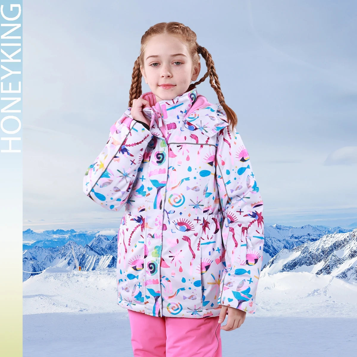 HONEYKING Kids Ski Outwear Winter Warm Windproof Outdoor Sports Snow Jackets Girls Snowboard Coat For Ski Clothing Equipment