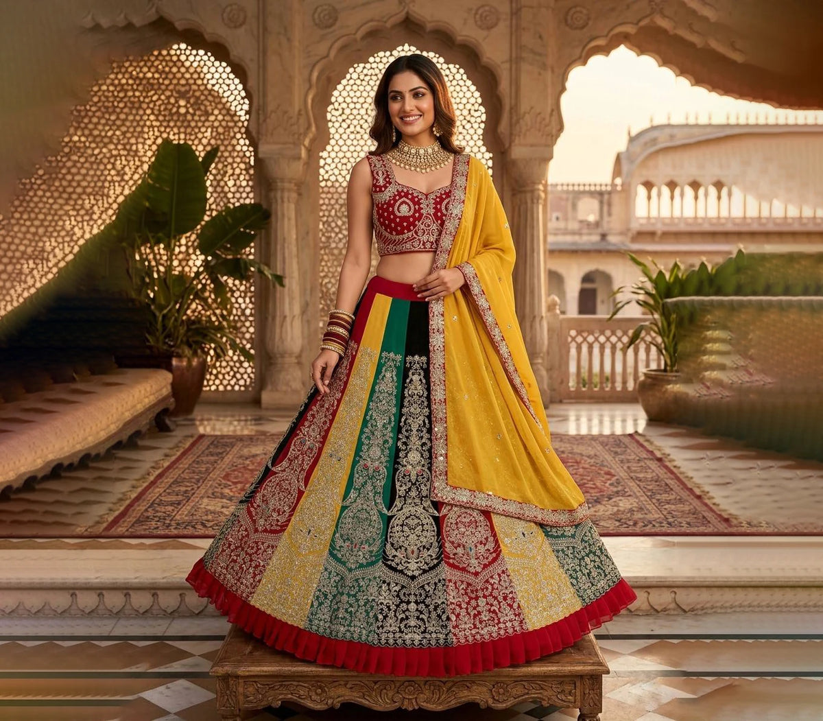 High Quality Traditional Indian Ethnic Wedding & Party Wear Dress Elegant Lehenga Choli with Dhotis Economically Fully Stitched