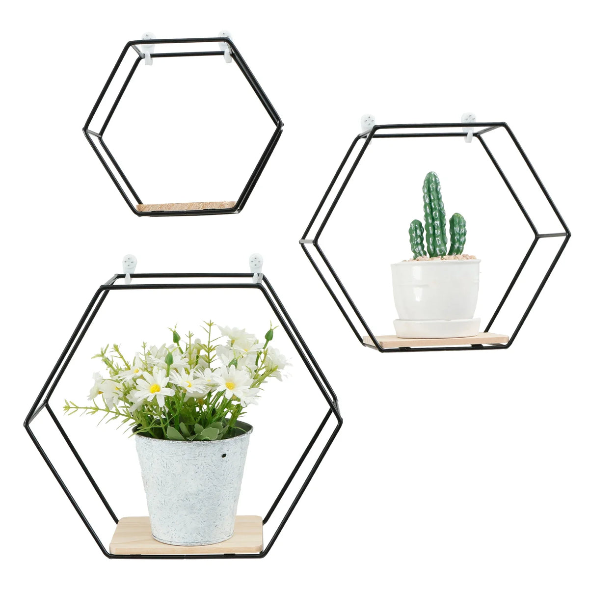 Set of 3 Hexagon Floating Wall Shelves