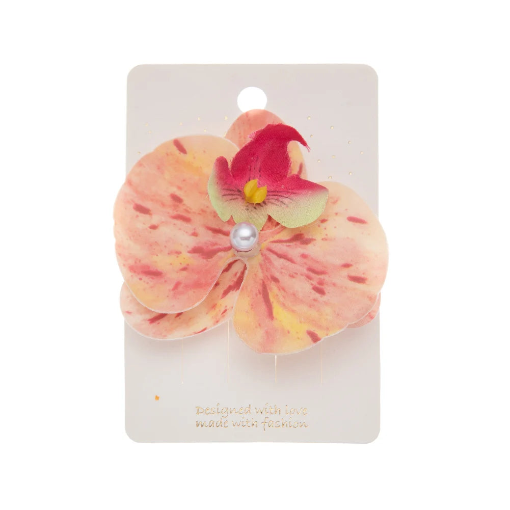Artificial Orchid Flower Butterfly Hair Clips for Woman Girls Phalaenopsis Pearl Duckbill Hairgrips Hairpins Hair Accessories