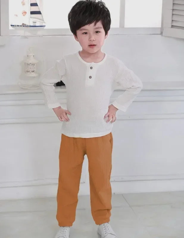 Infant Baby Boy Girl Clothes Set for Party Long Sleeve Baby Shirts Loose Pant Toddler Kids Clothes Spring Summer Muslin Clothes