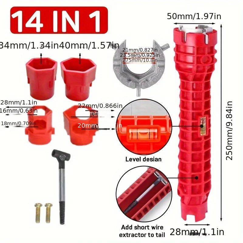 14-in-1 Multi-Function Sink & Faucet Repair Wrench - Durable ABS, Anti-Slip Long Handle for Kitchen & Bathroom Plumbing