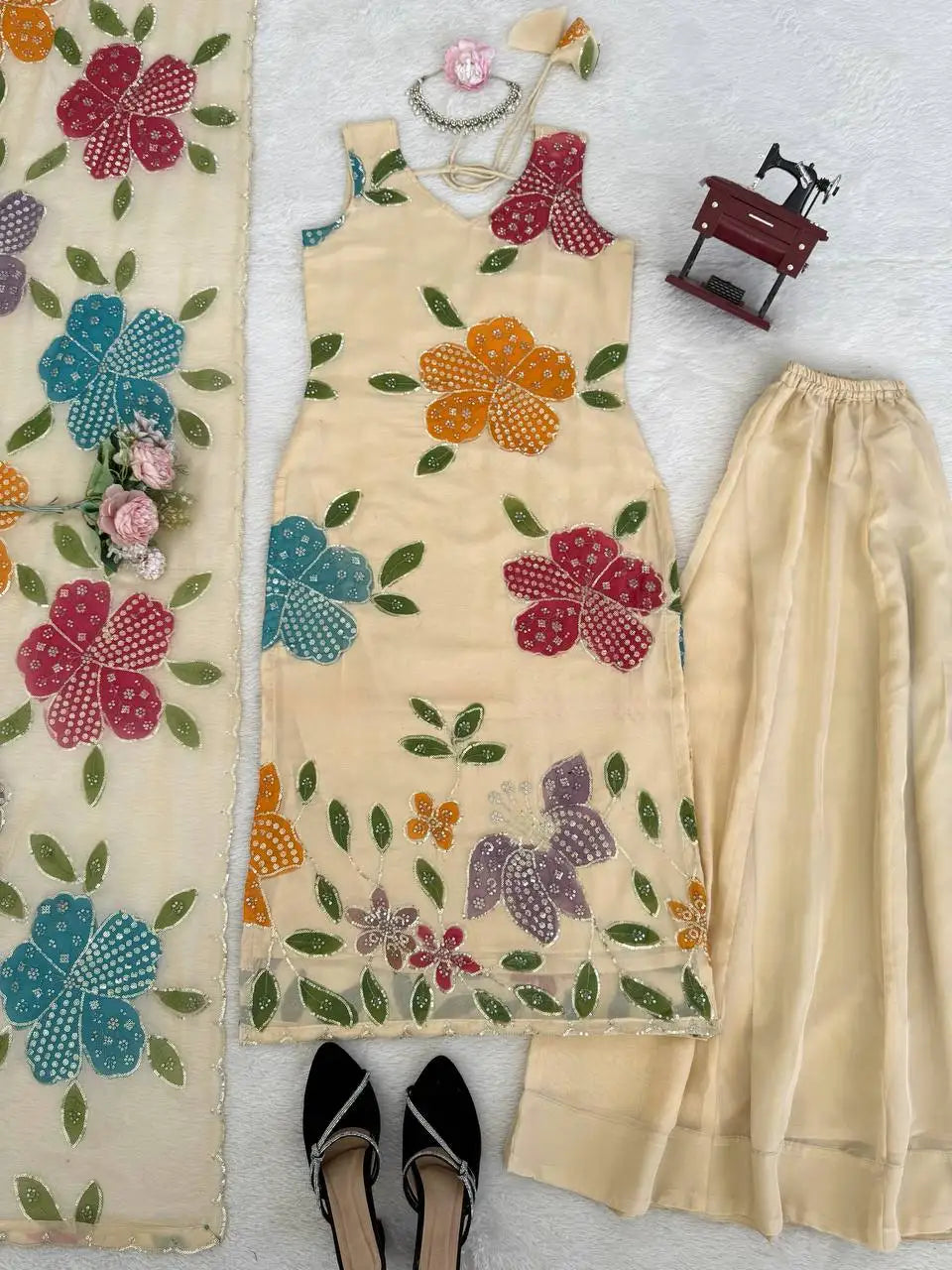 New Panjabi Beautiful Sexy Punjabi Girl Salwar Suit with Gharara Neck Designs Woman Ethnic Bottoms Dress Wholesale for Adults
