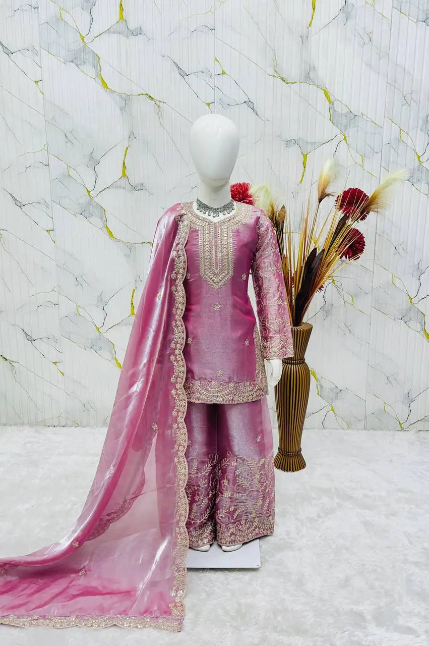 Indian Punjabi Pakistani Style Embroidery Wedding and Festive Party Wear Children Sharara Suit Girls Kids ethnic Shalwar Kameez
