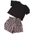 2PCS Girl's Trendy Outfit Ribbed T-shirt and Leopard Pattern Shorts Set Kid's Clothes for Summer Kids Boutique Clothes