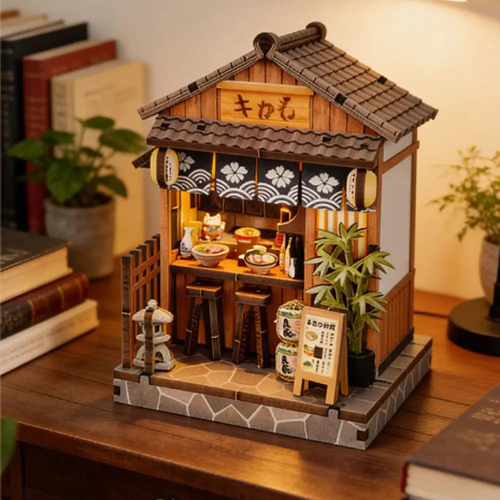 Creative Bookstore Desktop Decoration DIY Wooden Book Home Building Gift Mini Flower Shop Model For Adults With LED Lighting