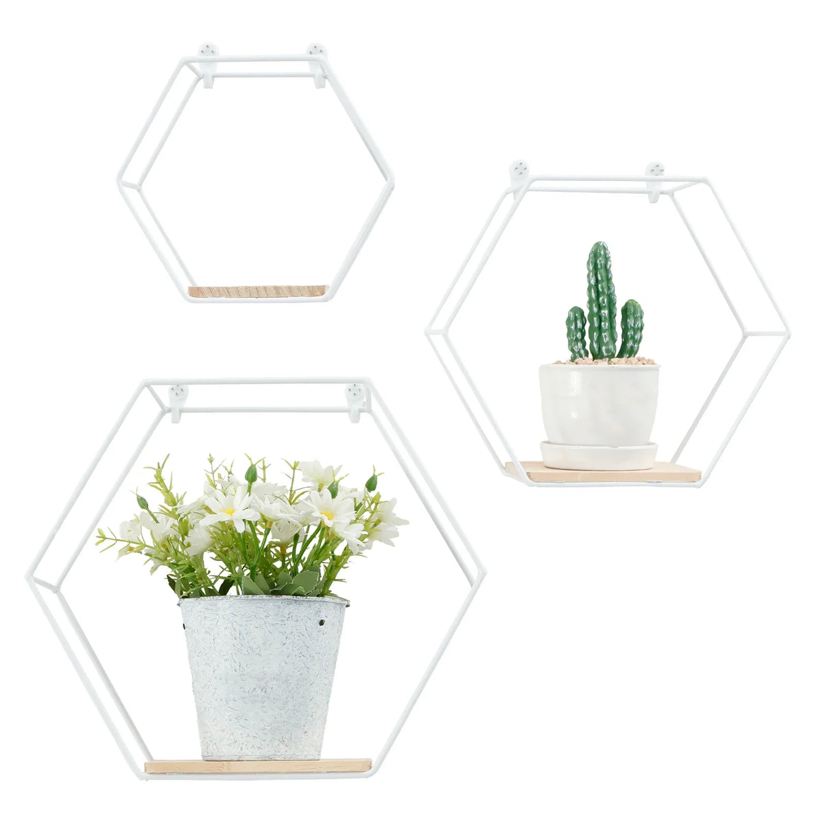 Set of 3 Hexagon Floating Wall Shelves