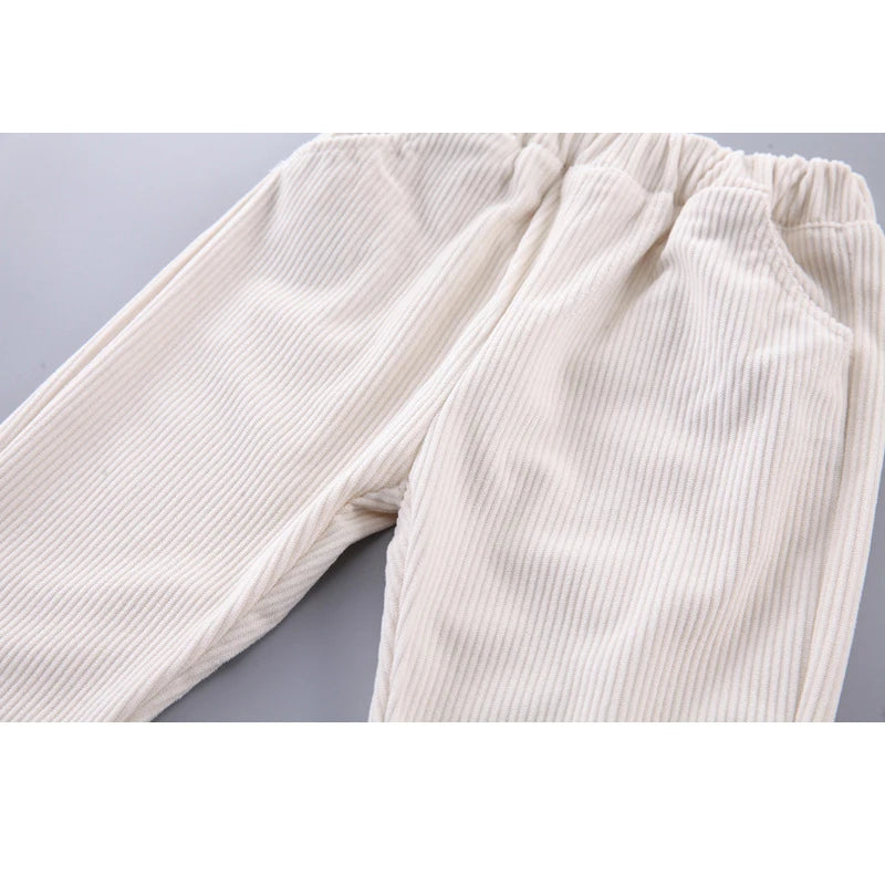 2-Piece Boys' Lapel Shirt and Corduroy Pants Clothing Set