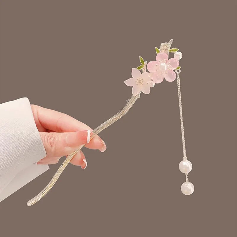 New Chinese Style Cherry Blossom Hairpin Pink Metal Design Simple Elegant Creative Delicate Design Hanfu Hair Accessories Gift