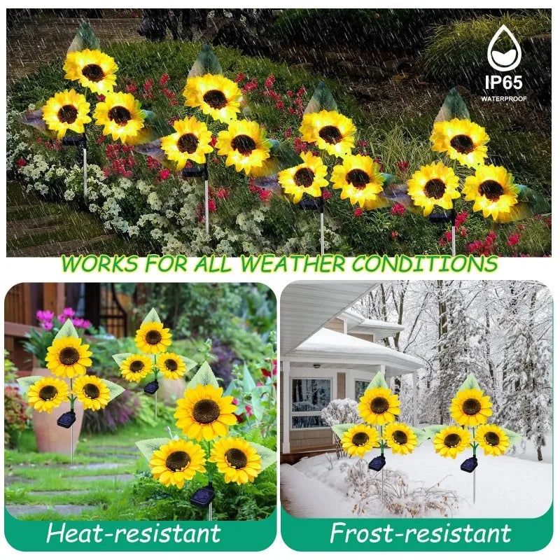 Solar Powered 3-Head Sunflower Outdoor Decorative Garden Light