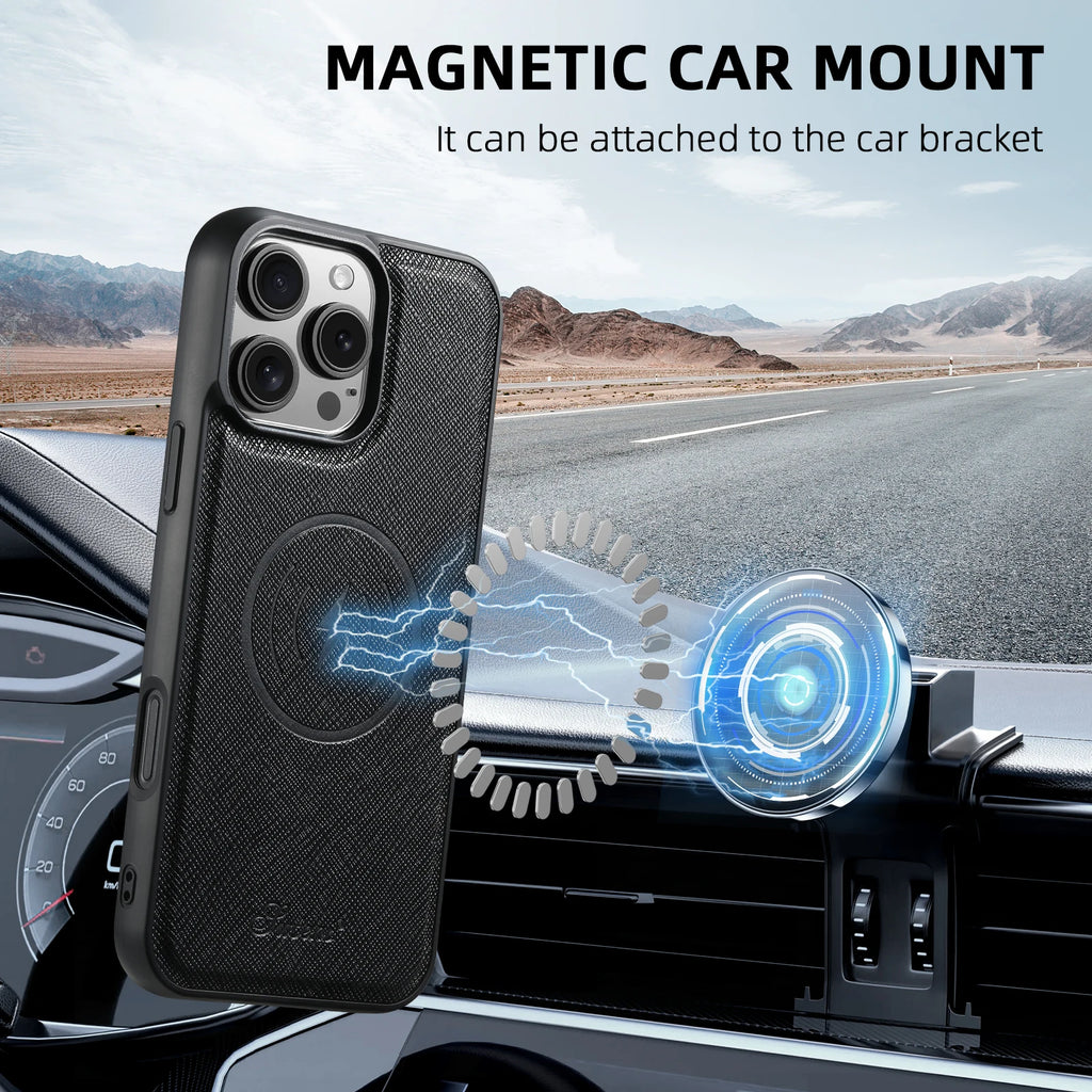 SUTENI Wireless Charging Phone Case Matte Texture Luxury Faux Leather Magnet For iPhone 18 Pro Max 17 Air 16 Plus 15 14 13 12