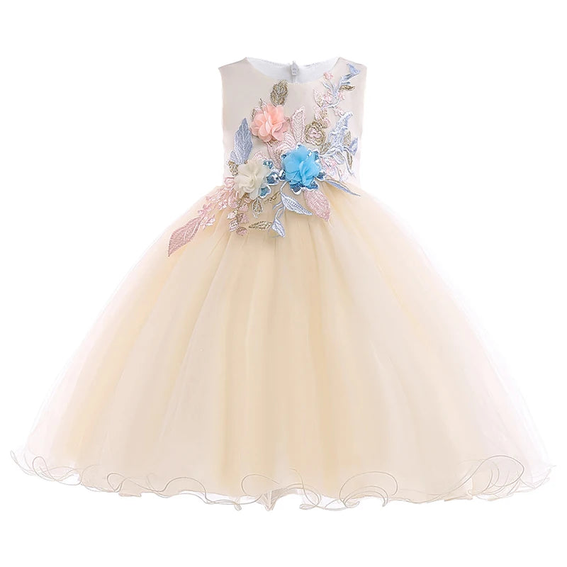 Elegant Kids Dress For Girls Birthday Wedding Costume Appliques Flower Girl Party Dresses 3 10 Years Children Summer Clothes