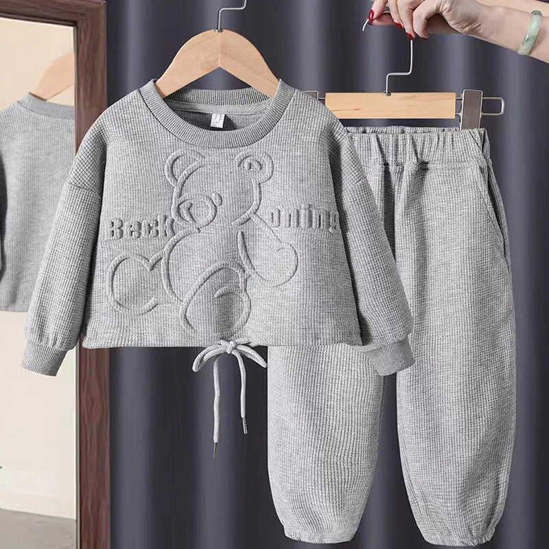 3-8 Years Girls Casual Clothing Set Spring Autumn New Cartoon Bear Print Long Sleeved Sweatershirt+Pants 2Pcs Sports Outfit