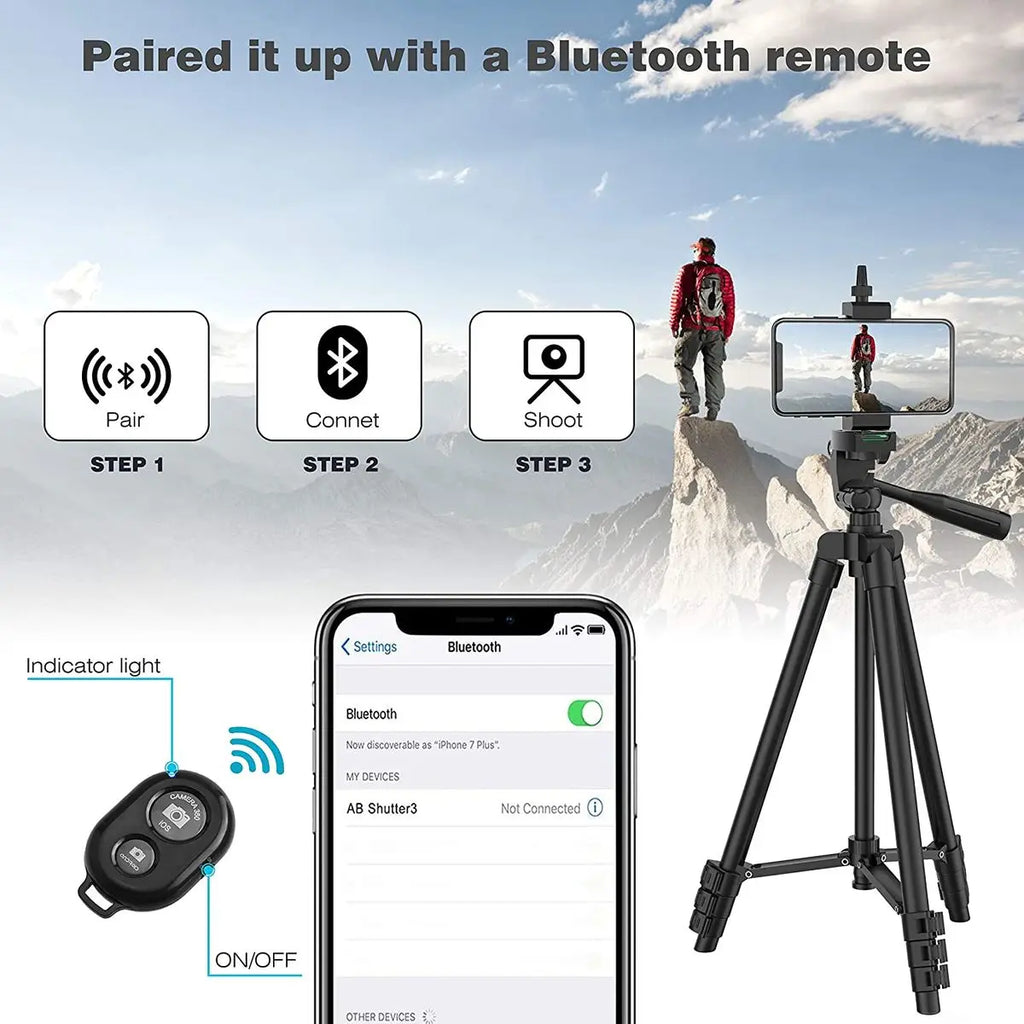 Lightweight Mobile Tripod with Bluetooth Remote and Phone Holder