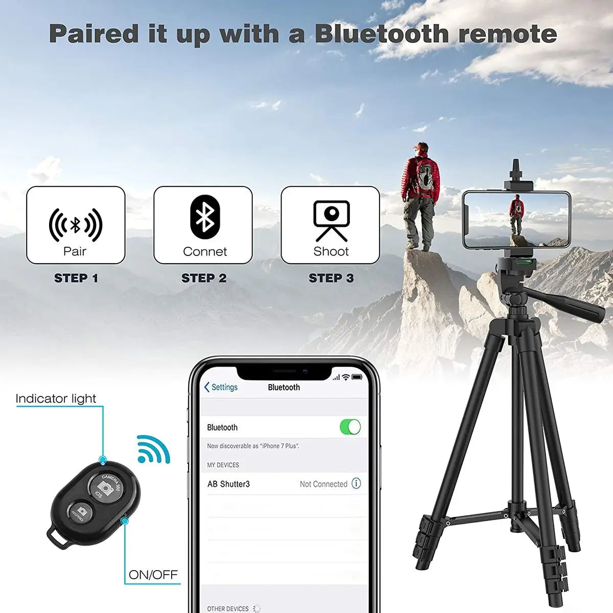 Lightweight Mobile Tripod with Bluetooth Remote and Phone Holder