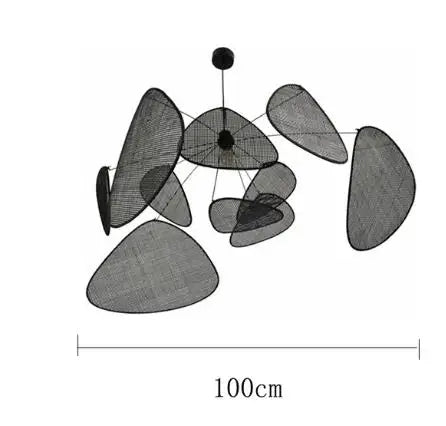 Hand-Woven Rattan Leaf Grid Chandelier E27 Wicker Pendant Lamp