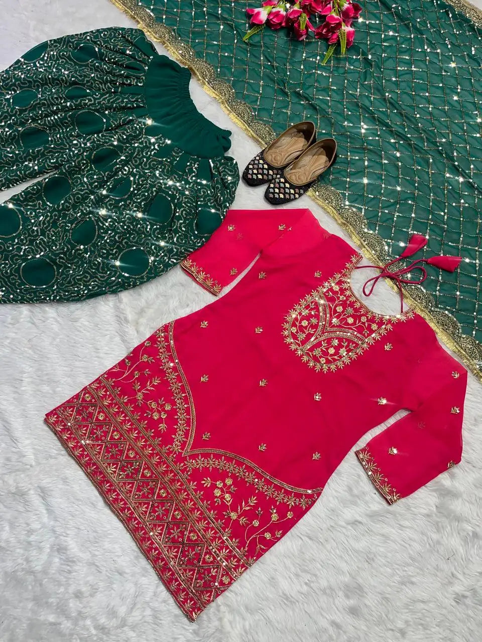 Eid Ramzan Special PinkCityBlocks Salwar Kameez Faux Georgette Slim Fit Reversible Party Style Indian Pakistani Women's Wedding