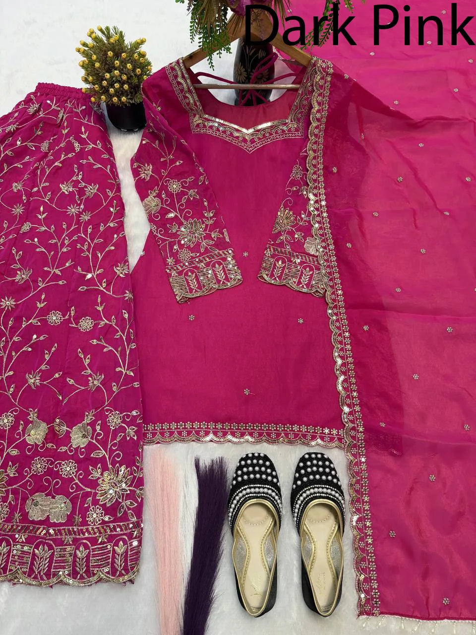Trending Wholesale Premium Quality Designer Embroidery Sequence Worked Top-Sharara Dupatta Set Fully Stitched Ready Wear Party