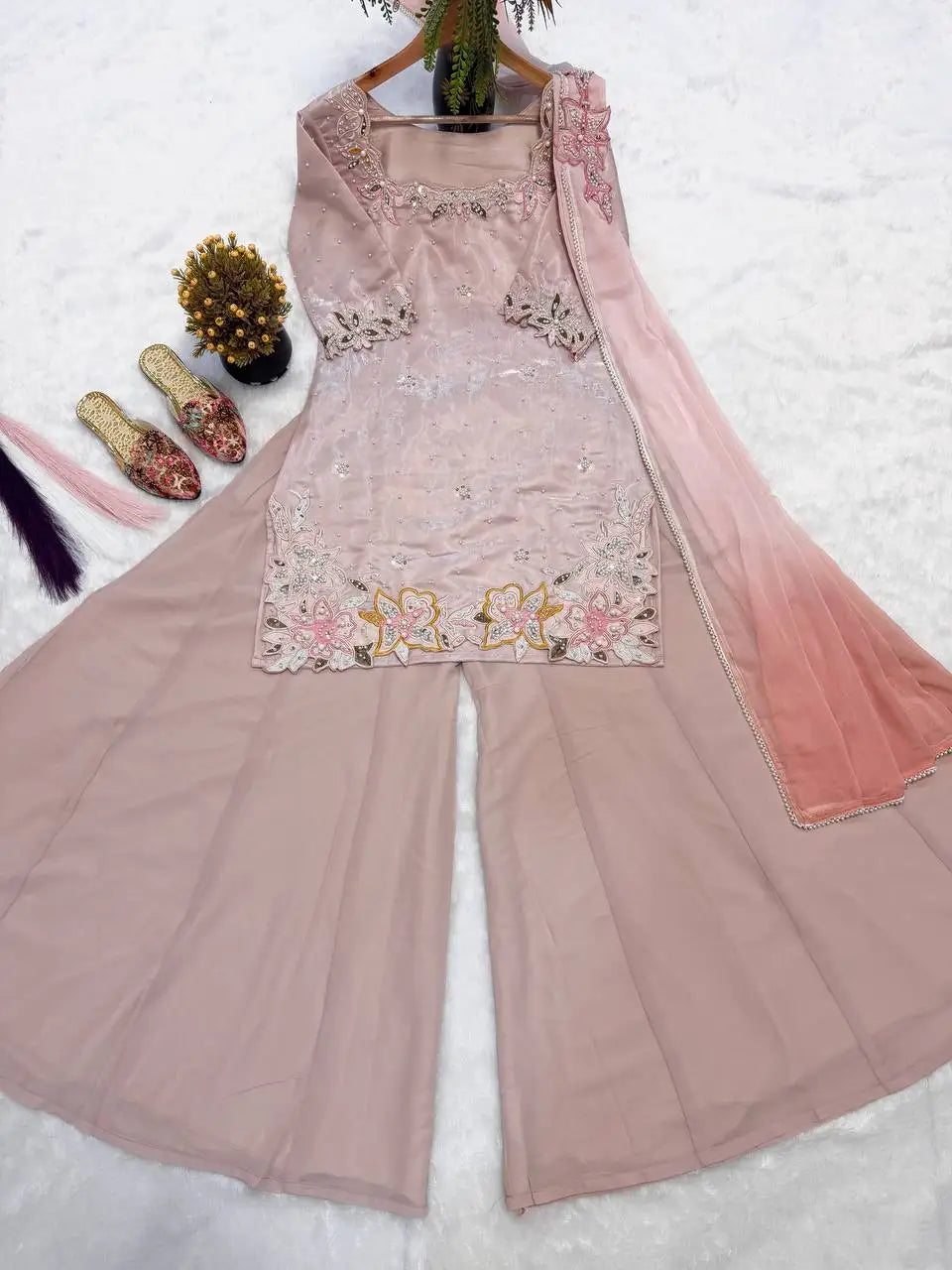 Latest Punjabi Suits Sharara with Custom Size for Women Designer Pakistani Diwali Faux Georgette Quick Dry Low Price 2023