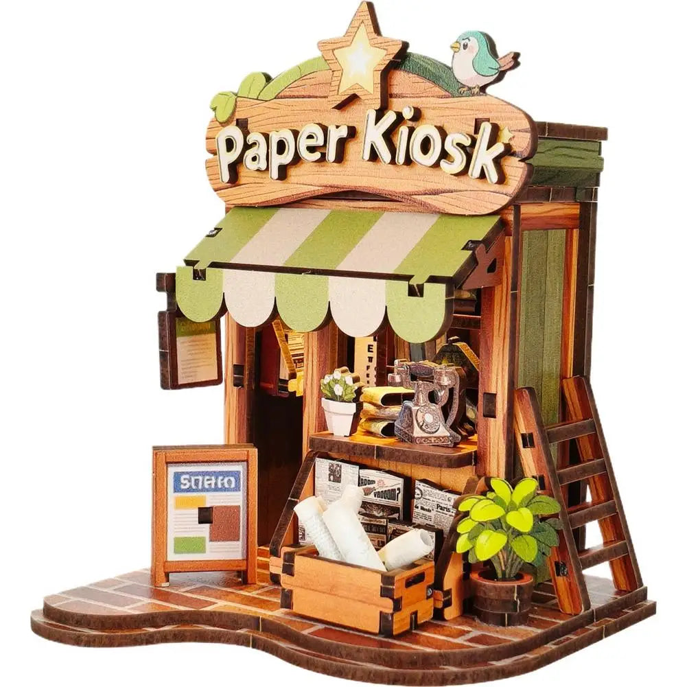 Creative Bookstore Desktop Decoration DIY Wooden Book Home Building Gift Mini Flower Shop Model For Adults With LED Lighting