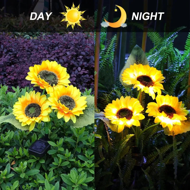 Solar Powered 3-Head Sunflower Outdoor Decorative Garden Light