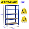 5-Tier Heavy Duty Boltless Garage Shelving Unit, 875kg Capacity, 200x100x50cm