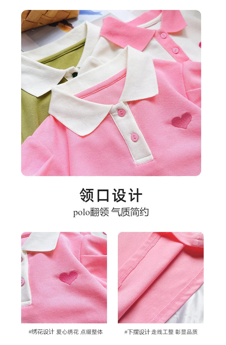 New Casual Teenagers Girls Dress Summer Princess Cartoon Heart Lapel Dresses For 2-12 Years Girl Children Birthday Present