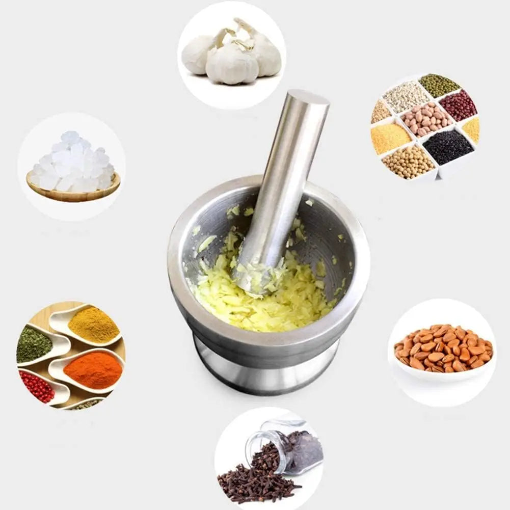 Premium Stainless Steel Alloy Steel Mortar and Pestle Durable Heavy Duty Spice Grinder for Kitchen Use